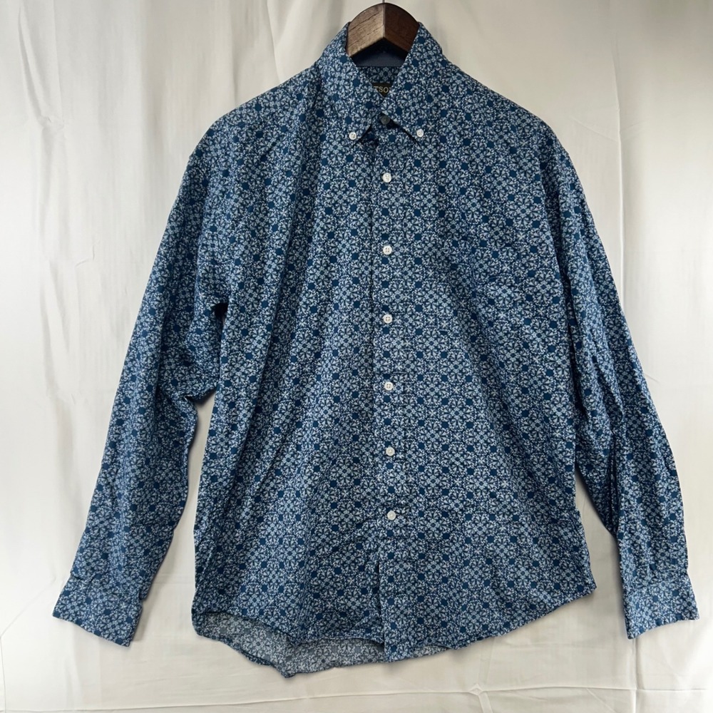 Stetson Button Down Shirt Mens Medium Blue Medallion Floral‎ Long Sleeve Cotton